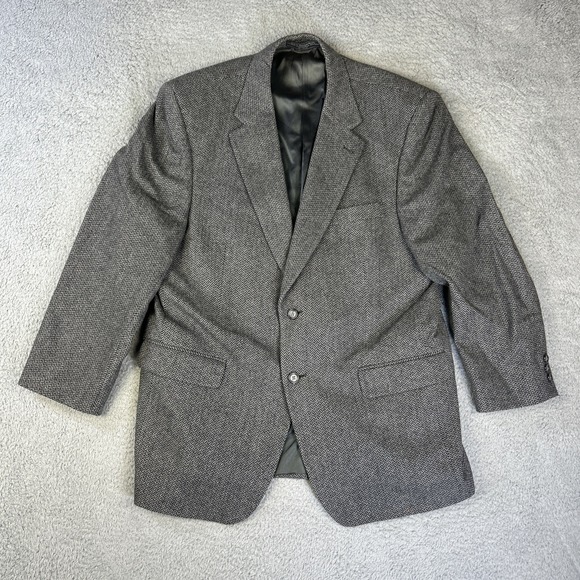 Vintage Bert Pulitzer Blazer Mens‎ 44 Gray Herringbone Camel Hair Wool Jacket - Picture 1 of 11